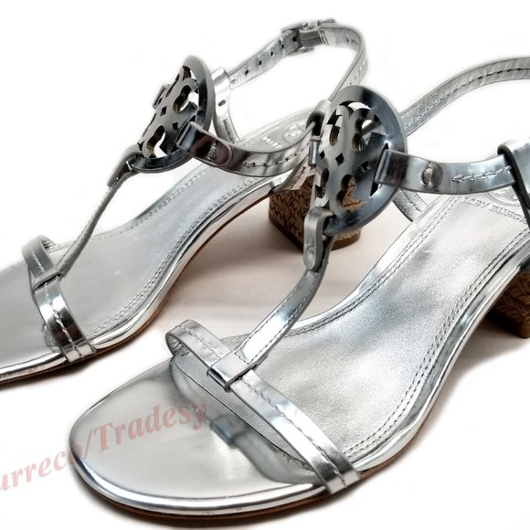 Tory Burch Silver Metallic Espadrille Sandals - Picture 4 of 6